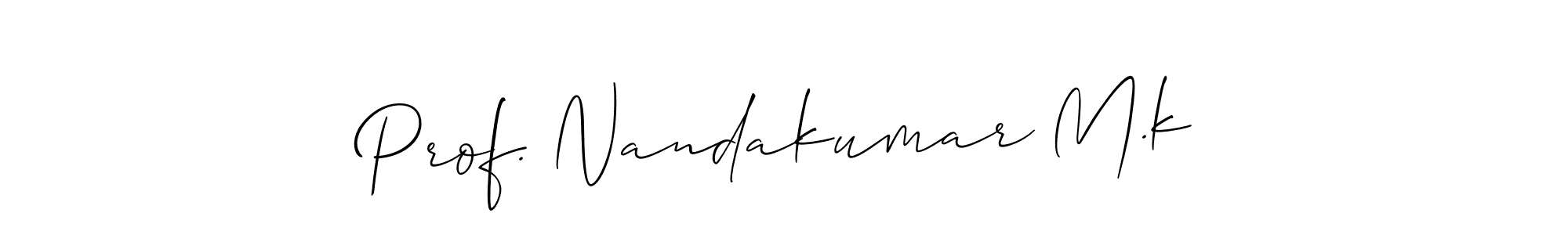 Make a beautiful signature design for name Prof. Nandakumar M.k. With this signature (Allison_Script) style, you can create a handwritten signature for free. Prof. Nandakumar M.k signature style 2 images and pictures png