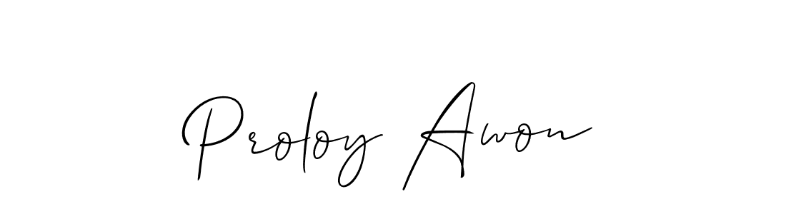 Create a beautiful signature design for name Proloy Awon. With this signature (Allison_Script) fonts, you can make a handwritten signature for free. Proloy Awon signature style 2 images and pictures png