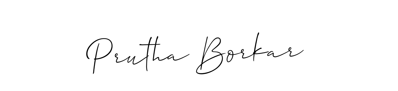The best way (Allison_Script) to make a short signature is to pick only two or three words in your name. The name Prutha Borkar include a total of six letters. For converting this name. Prutha Borkar signature style 2 images and pictures png