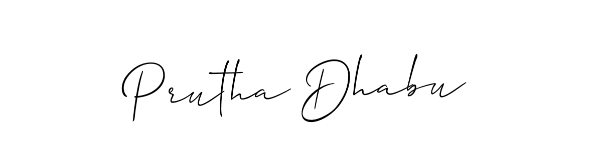 The best way (Allison_Script) to make a short signature is to pick only two or three words in your name. The name Prutha Dhabu include a total of six letters. For converting this name. Prutha Dhabu signature style 2 images and pictures png