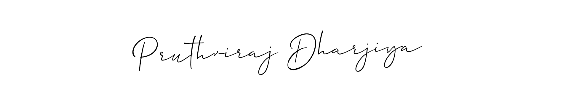 Make a beautiful signature design for name Pruthviraj Dharjiya. With this signature (Allison_Script) style, you can create a handwritten signature for free. Pruthviraj Dharjiya signature style 2 images and pictures png