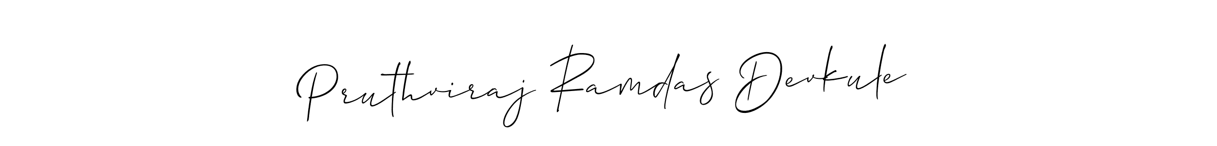 This is the best signature style for the Pruthviraj Ramdas Devkule name. Also you like these signature font (Allison_Script). Mix name signature. Pruthviraj Ramdas Devkule signature style 2 images and pictures png