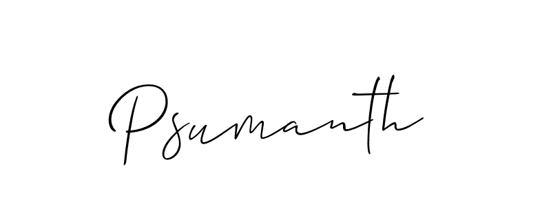 Create a beautiful signature design for name Psumanth. With this signature (Allison_Script) fonts, you can make a handwritten signature for free. Psumanth signature style 2 images and pictures png