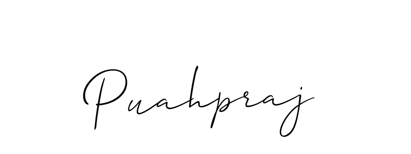 Use a signature maker to create a handwritten signature online. With this signature software, you can design (Allison_Script) your own signature for name Puahpraj. Puahpraj signature style 2 images and pictures png