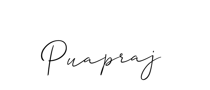 The best way (Allison_Script) to make a short signature is to pick only two or three words in your name. The name Puapraj include a total of six letters. For converting this name. Puapraj signature style 2 images and pictures png