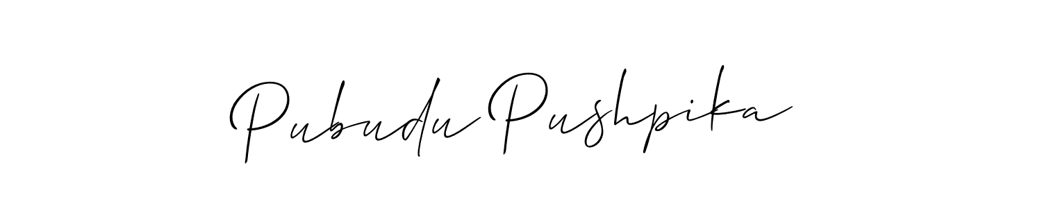 How to Draw Pubudu Pushpika signature style? Allison_Script is a latest design signature styles for name Pubudu Pushpika. Pubudu Pushpika signature style 2 images and pictures png