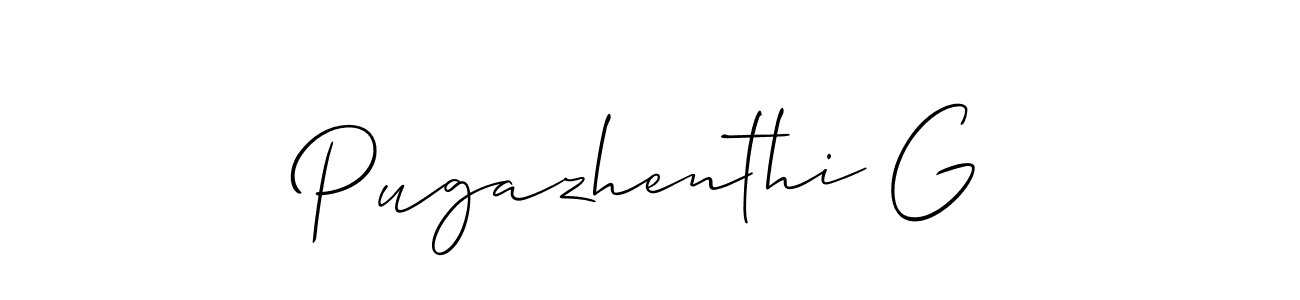 Make a short Pugazhenthi G signature style. Manage your documents anywhere anytime using Allison_Script. Create and add eSignatures, submit forms, share and send files easily. Pugazhenthi G signature style 2 images and pictures png