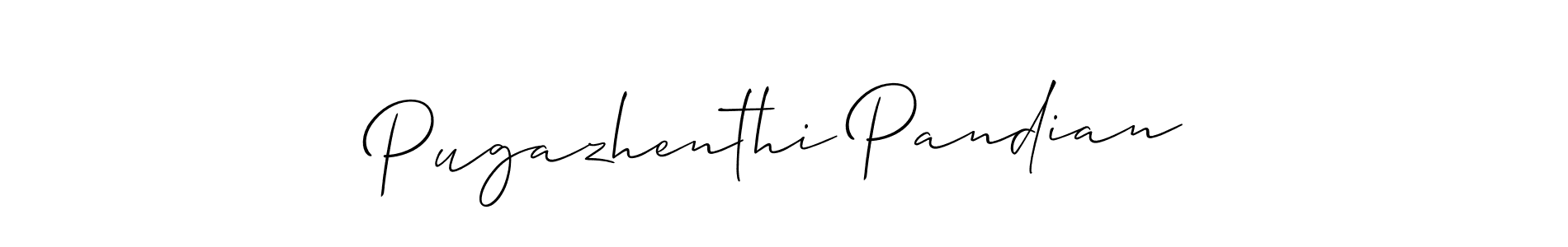 The best way (Allison_Script) to make a short signature is to pick only two or three words in your name. The name Pugazhenthi Pandian include a total of six letters. For converting this name. Pugazhenthi Pandian signature style 2 images and pictures png