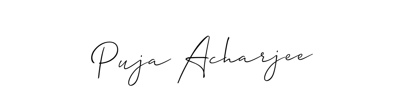 Similarly Allison_Script is the best handwritten signature design. Signature creator online .You can use it as an online autograph creator for name Puja Acharjee. Puja Acharjee signature style 2 images and pictures png