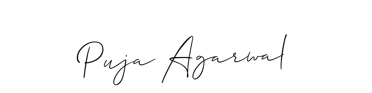 The best way (Allison_Script) to make a short signature is to pick only two or three words in your name. The name Puja Agarwal include a total of six letters. For converting this name. Puja Agarwal signature style 2 images and pictures png