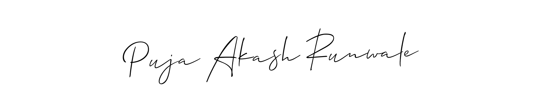 This is the best signature style for the Puja Akash Runwale name. Also you like these signature font (Allison_Script). Mix name signature. Puja Akash Runwale signature style 2 images and pictures png