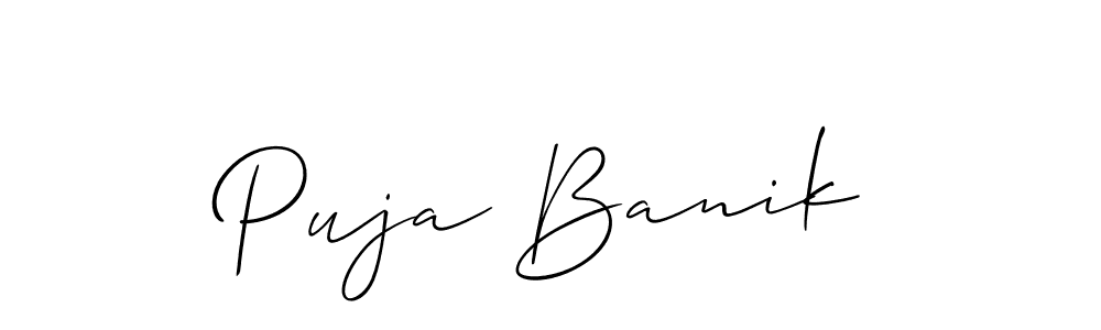 Make a beautiful signature design for name Puja Banik. With this signature (Allison_Script) style, you can create a handwritten signature for free. Puja Banik signature style 2 images and pictures png