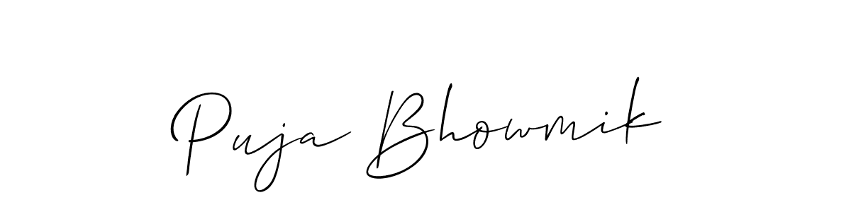 Use a signature maker to create a handwritten signature online. With this signature software, you can design (Allison_Script) your own signature for name Puja Bhowmik. Puja Bhowmik signature style 2 images and pictures png