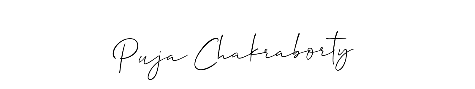 Allison_Script is a professional signature style that is perfect for those who want to add a touch of class to their signature. It is also a great choice for those who want to make their signature more unique. Get Puja Chakraborty name to fancy signature for free. Puja Chakraborty signature style 2 images and pictures png