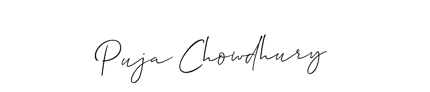 Also You can easily find your signature by using the search form. We will create Puja Chowdhury name handwritten signature images for you free of cost using Allison_Script sign style. Puja Chowdhury signature style 2 images and pictures png