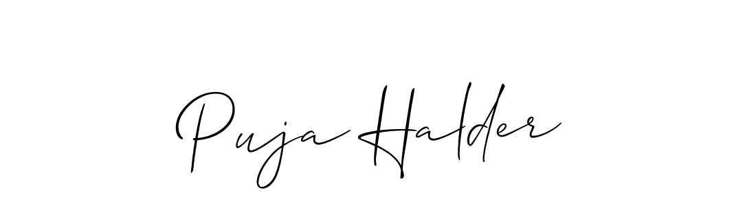 It looks lik you need a new signature style for name Puja Halder. Design unique handwritten (Allison_Script) signature with our free signature maker in just a few clicks. Puja Halder signature style 2 images and pictures png