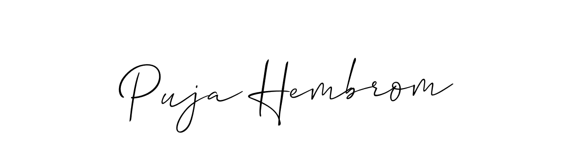 This is the best signature style for the Puja Hembrom name. Also you like these signature font (Allison_Script). Mix name signature. Puja Hembrom signature style 2 images and pictures png