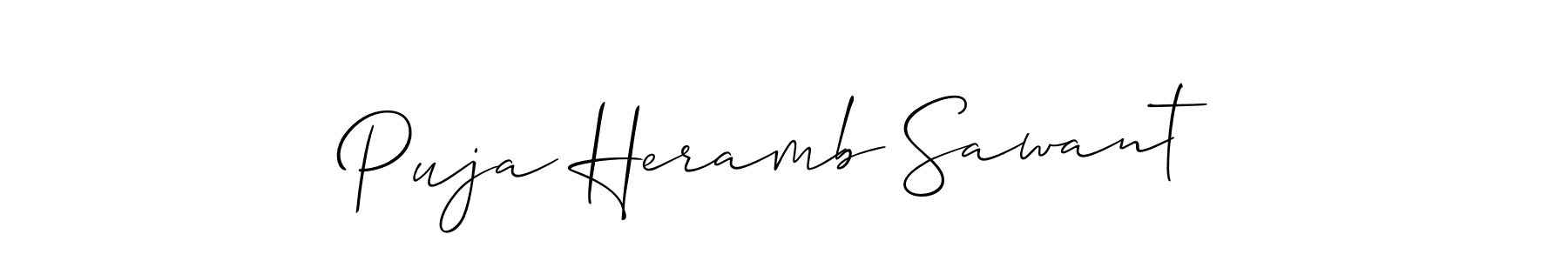 It looks lik you need a new signature style for name Puja Heramb Sawant. Design unique handwritten (Allison_Script) signature with our free signature maker in just a few clicks. Puja Heramb Sawant signature style 2 images and pictures png