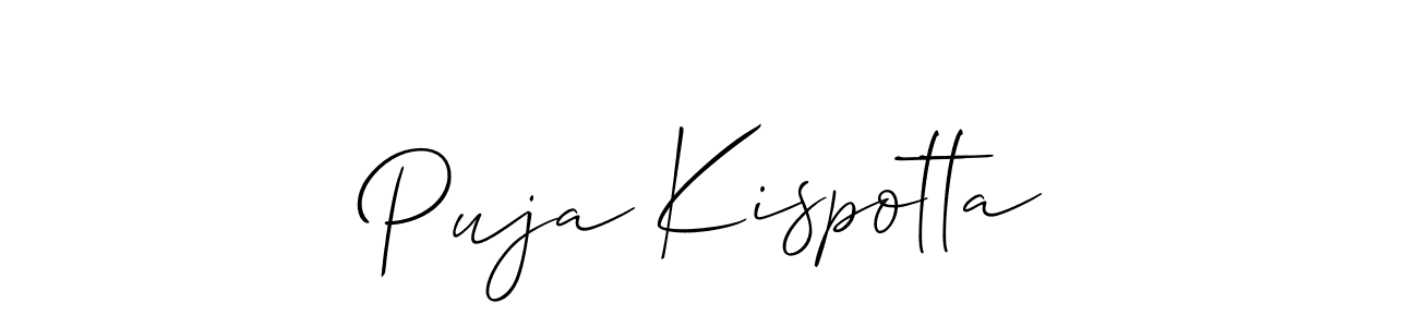 It looks lik you need a new signature style for name Puja Kispotta. Design unique handwritten (Allison_Script) signature with our free signature maker in just a few clicks. Puja Kispotta signature style 2 images and pictures png