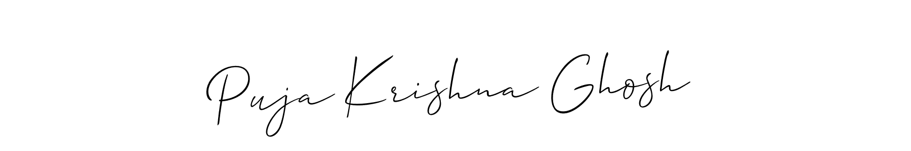 How to make Puja Krishna Ghosh name signature. Use Allison_Script style for creating short signs online. This is the latest handwritten sign. Puja Krishna Ghosh signature style 2 images and pictures png