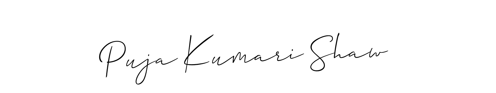 You should practise on your own different ways (Allison_Script) to write your name (Puja Kumari Shaw) in signature. don't let someone else do it for you. Puja Kumari Shaw signature style 2 images and pictures png