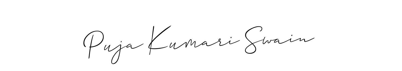 The best way (Allison_Script) to make a short signature is to pick only two or three words in your name. The name Puja Kumari Swain include a total of six letters. For converting this name. Puja Kumari Swain signature style 2 images and pictures png