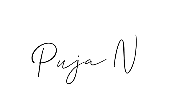 if you are searching for the best signature style for your name Puja N. so please give up your signature search. here we have designed multiple signature styles  using Allison_Script. Puja N signature style 2 images and pictures png