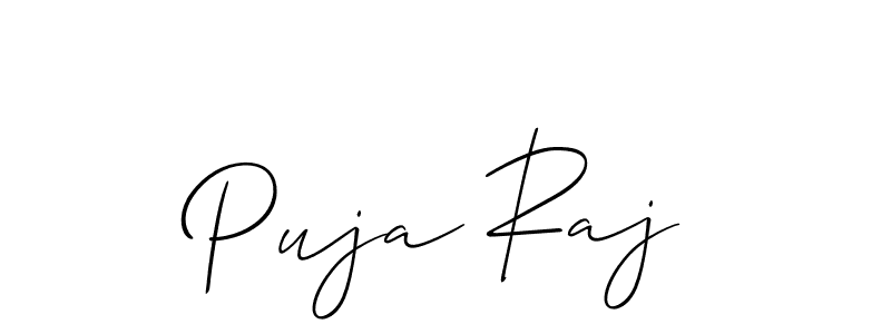 Make a beautiful signature design for name Puja Raj. With this signature (Allison_Script) style, you can create a handwritten signature for free. Puja Raj signature style 2 images and pictures png