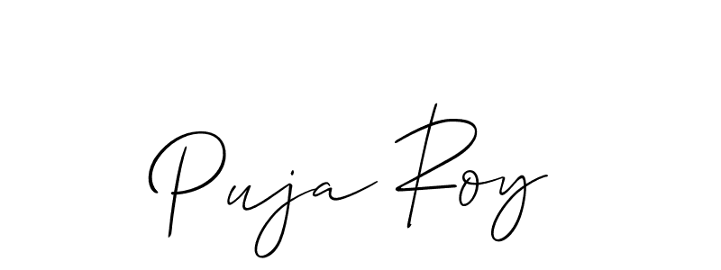 The best way (Allison_Script) to make a short signature is to pick only two or three words in your name. The name Puja Roy include a total of six letters. For converting this name. Puja Roy signature style 2 images and pictures png