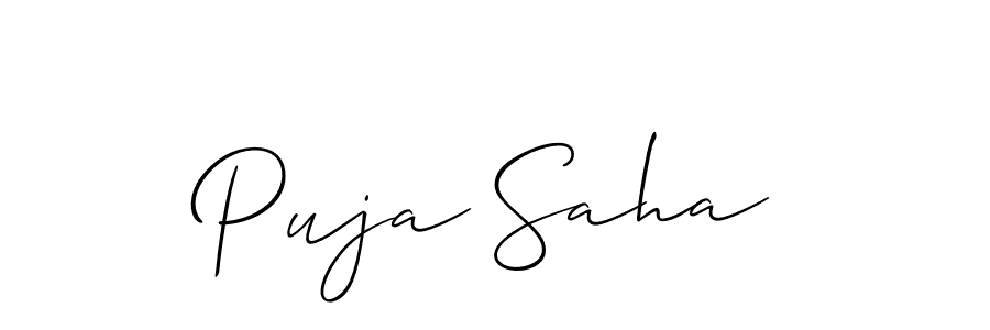 The best way (Allison_Script) to make a short signature is to pick only two or three words in your name. The name Puja Saha include a total of six letters. For converting this name. Puja Saha signature style 2 images and pictures png