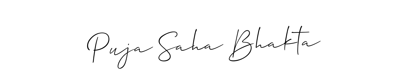 How to Draw Puja Saha Bhakta signature style? Allison_Script is a latest design signature styles for name Puja Saha Bhakta. Puja Saha Bhakta signature style 2 images and pictures png