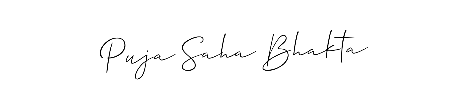 Make a beautiful signature design for name Puja Saha Bhakta. With this signature (Allison_Script) style, you can create a handwritten signature for free. Puja Saha Bhakta signature style 2 images and pictures png