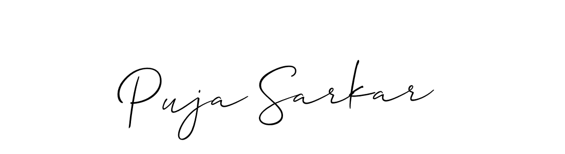 Make a beautiful signature design for name Puja Sarkar. With this signature (Allison_Script) style, you can create a handwritten signature for free. Puja Sarkar signature style 2 images and pictures png