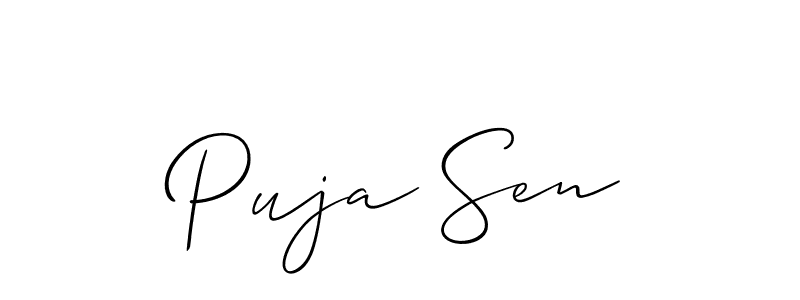 Allison_Script is a professional signature style that is perfect for those who want to add a touch of class to their signature. It is also a great choice for those who want to make their signature more unique. Get Puja Sen name to fancy signature for free. Puja Sen signature style 2 images and pictures png