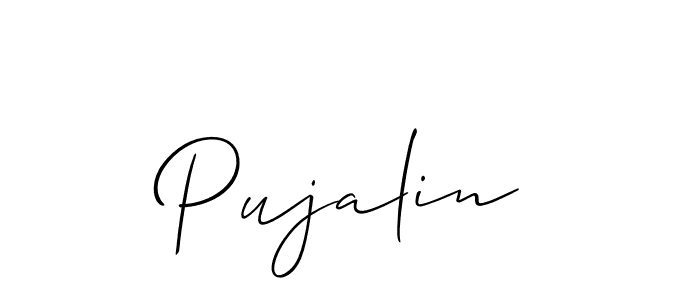 The best way (Allison_Script) to make a short signature is to pick only two or three words in your name. The name Pujalin include a total of six letters. For converting this name. Pujalin signature style 2 images and pictures png