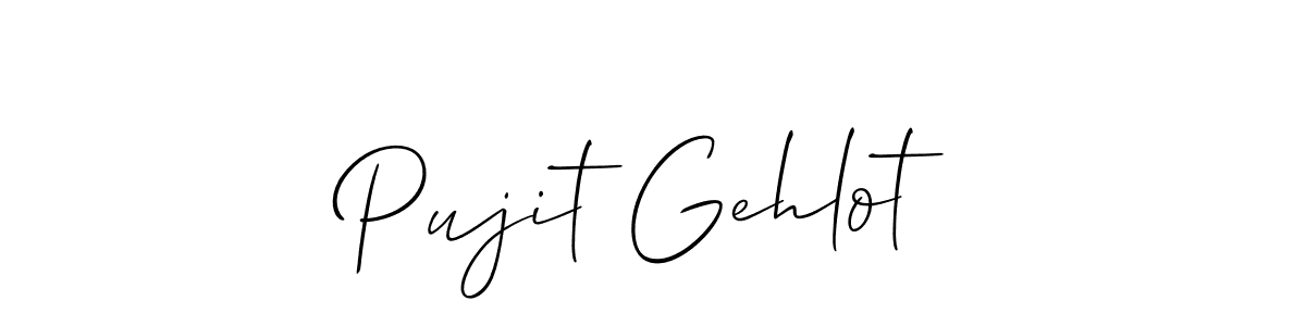 Allison_Script is a professional signature style that is perfect for those who want to add a touch of class to their signature. It is also a great choice for those who want to make their signature more unique. Get Pujit Gehlot name to fancy signature for free. Pujit Gehlot signature style 2 images and pictures png