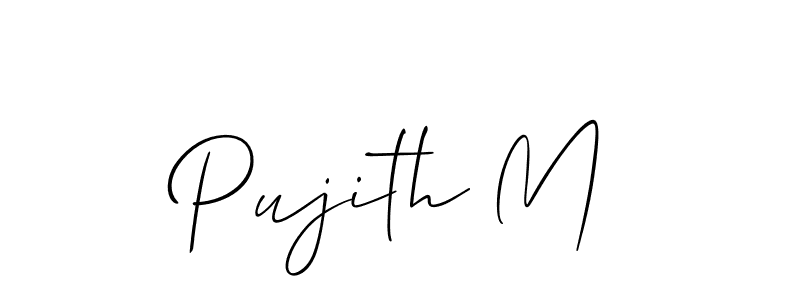 How to make Pujith M name signature. Use Allison_Script style for creating short signs online. This is the latest handwritten sign. Pujith M signature style 2 images and pictures png