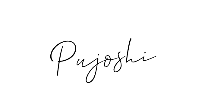 Make a beautiful signature design for name Pujoshi. With this signature (Allison_Script) style, you can create a handwritten signature for free. Pujoshi signature style 2 images and pictures png
