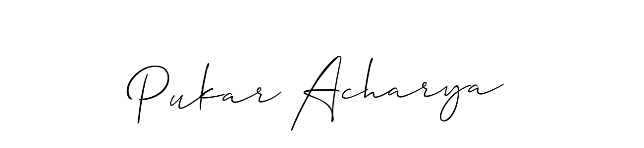 You should practise on your own different ways (Allison_Script) to write your name (Pukar Acharya) in signature. don't let someone else do it for you. Pukar Acharya signature style 2 images and pictures png