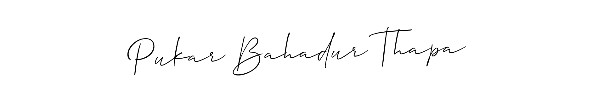 You should practise on your own different ways (Allison_Script) to write your name (Pukar Bahadur Thapa) in signature. don't let someone else do it for you. Pukar Bahadur Thapa signature style 2 images and pictures png