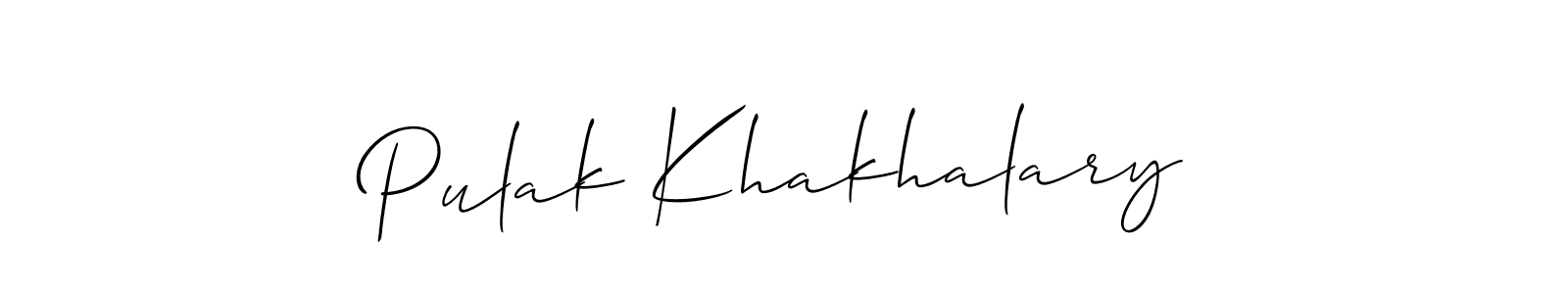 You should practise on your own different ways (Allison_Script) to write your name (Pulak Khakhalary) in signature. don't let someone else do it for you. Pulak Khakhalary signature style 2 images and pictures png