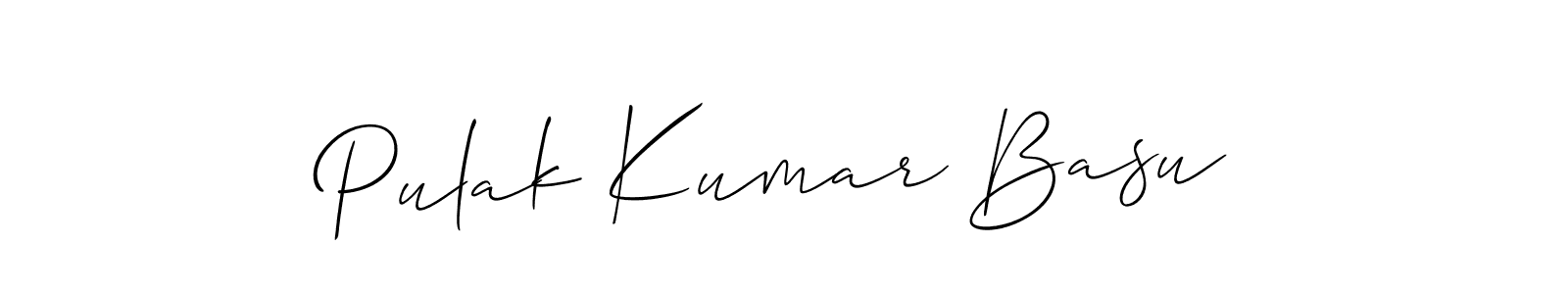 The best way (Allison_Script) to make a short signature is to pick only two or three words in your name. The name Pulak Kumar Basu include a total of six letters. For converting this name. Pulak Kumar Basu signature style 2 images and pictures png