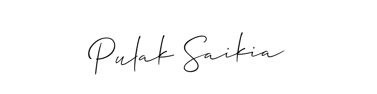 How to make Pulak Saikia name signature. Use Allison_Script style for creating short signs online. This is the latest handwritten sign. Pulak Saikia signature style 2 images and pictures png