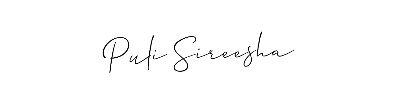 How to make Puli Sireesha name signature. Use Allison_Script style for creating short signs online. This is the latest handwritten sign. Puli Sireesha signature style 2 images and pictures png