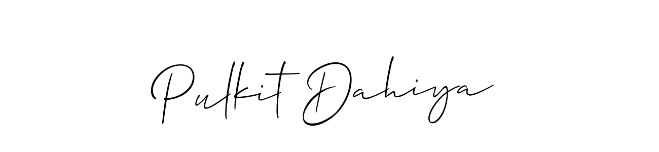 Create a beautiful signature design for name Pulkit Dahiya. With this signature (Allison_Script) fonts, you can make a handwritten signature for free. Pulkit Dahiya signature style 2 images and pictures png