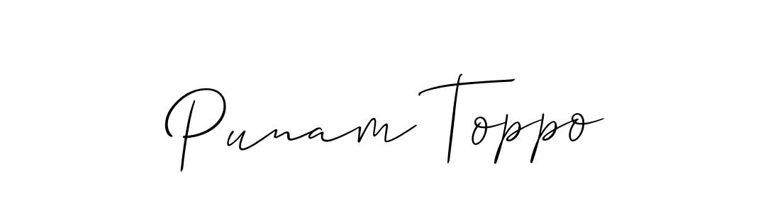 The best way (Allison_Script) to make a short signature is to pick only two or three words in your name. The name Punam Toppo include a total of six letters. For converting this name. Punam Toppo signature style 2 images and pictures png