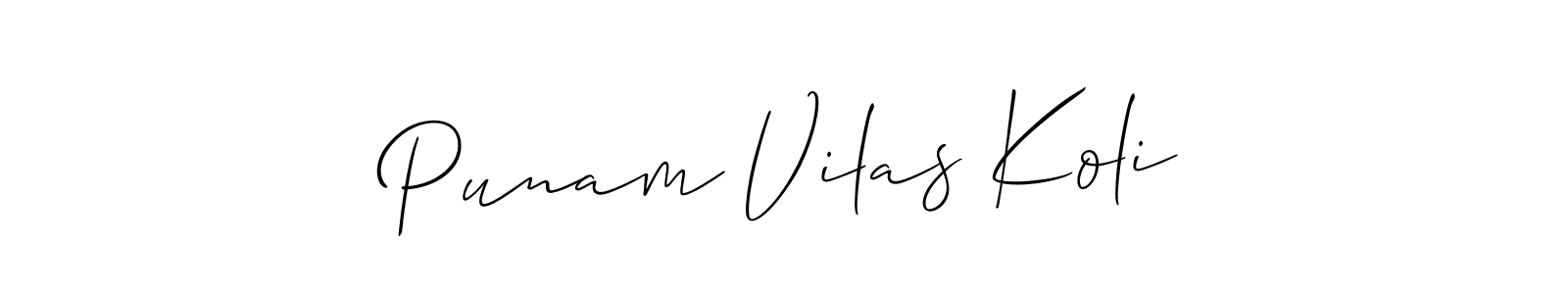 This is the best signature style for the Punam Vilas Koli name. Also you like these signature font (Allison_Script). Mix name signature. Punam Vilas Koli signature style 2 images and pictures png