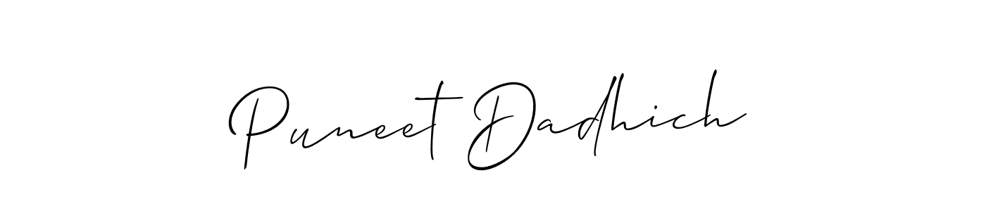 Similarly Allison_Script is the best handwritten signature design. Signature creator online .You can use it as an online autograph creator for name Puneet Dadhich. Puneet Dadhich signature style 2 images and pictures png