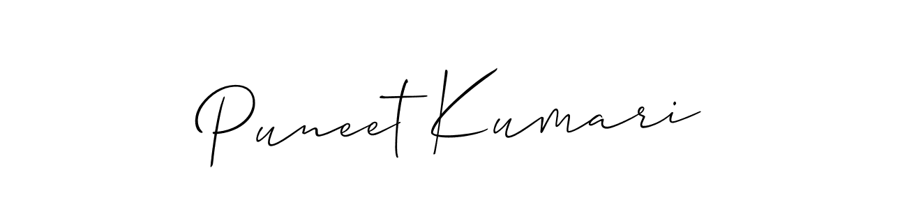 Similarly Allison_Script is the best handwritten signature design. Signature creator online .You can use it as an online autograph creator for name Puneet Kumari. Puneet Kumari signature style 2 images and pictures png