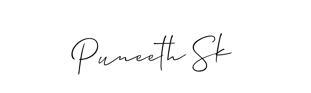 Design your own signature with our free online signature maker. With this signature software, you can create a handwritten (Allison_Script) signature for name Puneeth Sk. Puneeth Sk signature style 2 images and pictures png